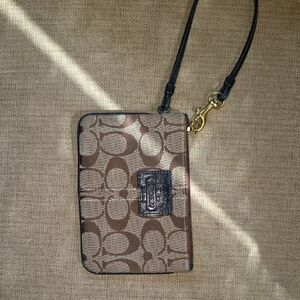 Coach Signature Tan and Brown Wristlet